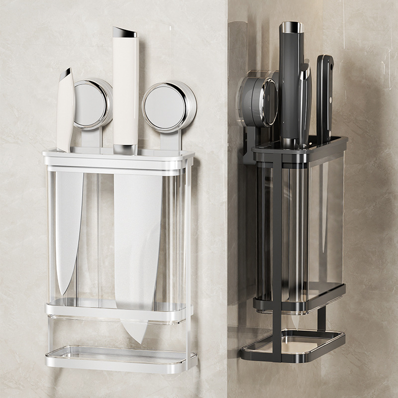 吸盘铁艺刀架壁挂式厨房置物架台面菜刀收纳盒沥水挂墙刀具收纳架