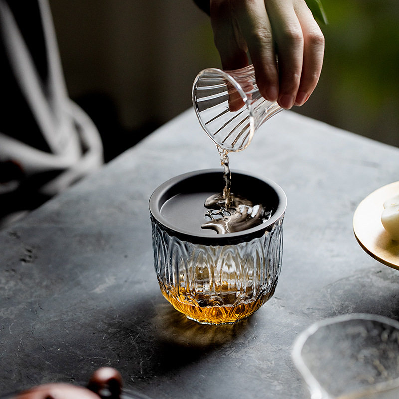 小号玻璃建水家用茶渣缸过滤壶承带盖茶洗茶缸茶盂茶水桶茶具配件