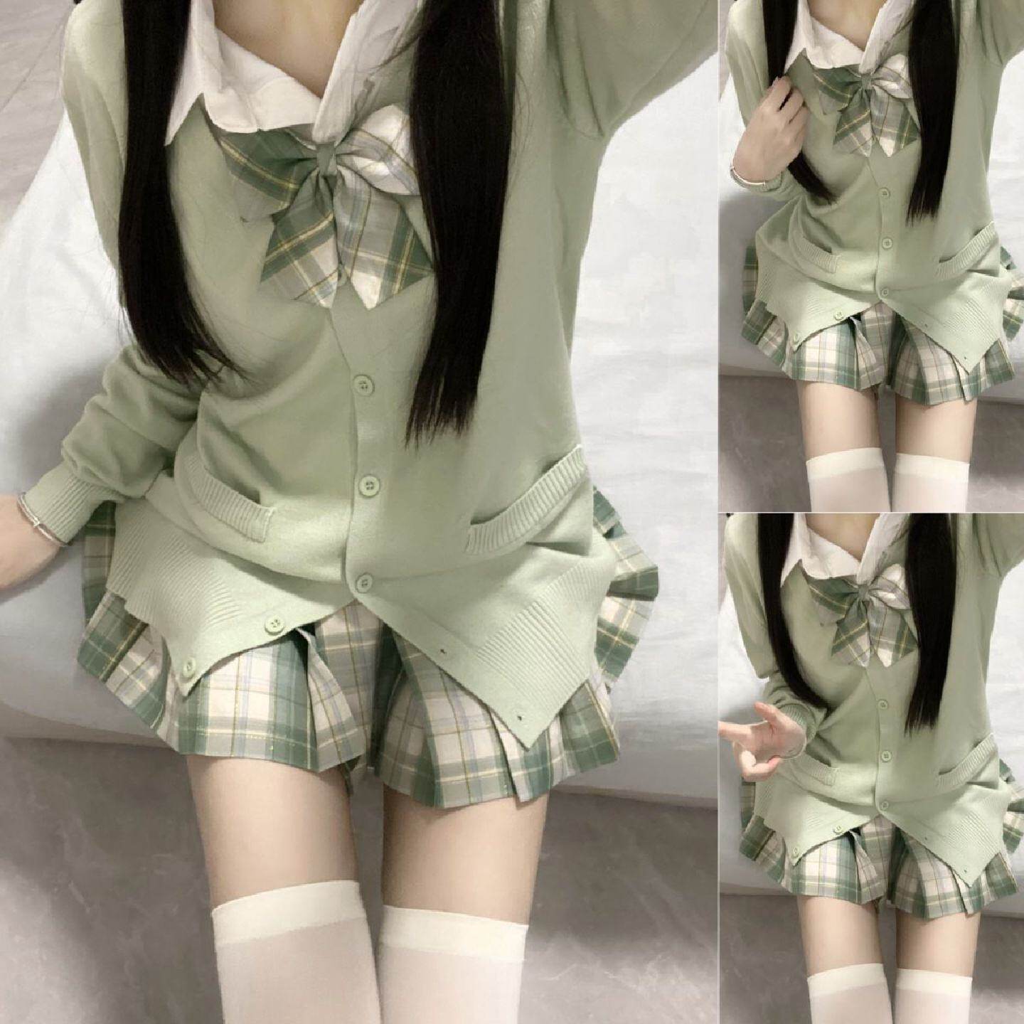日系jk制服学院风冬季套装款秋冬v领开衫毛衣外套学生校服班服