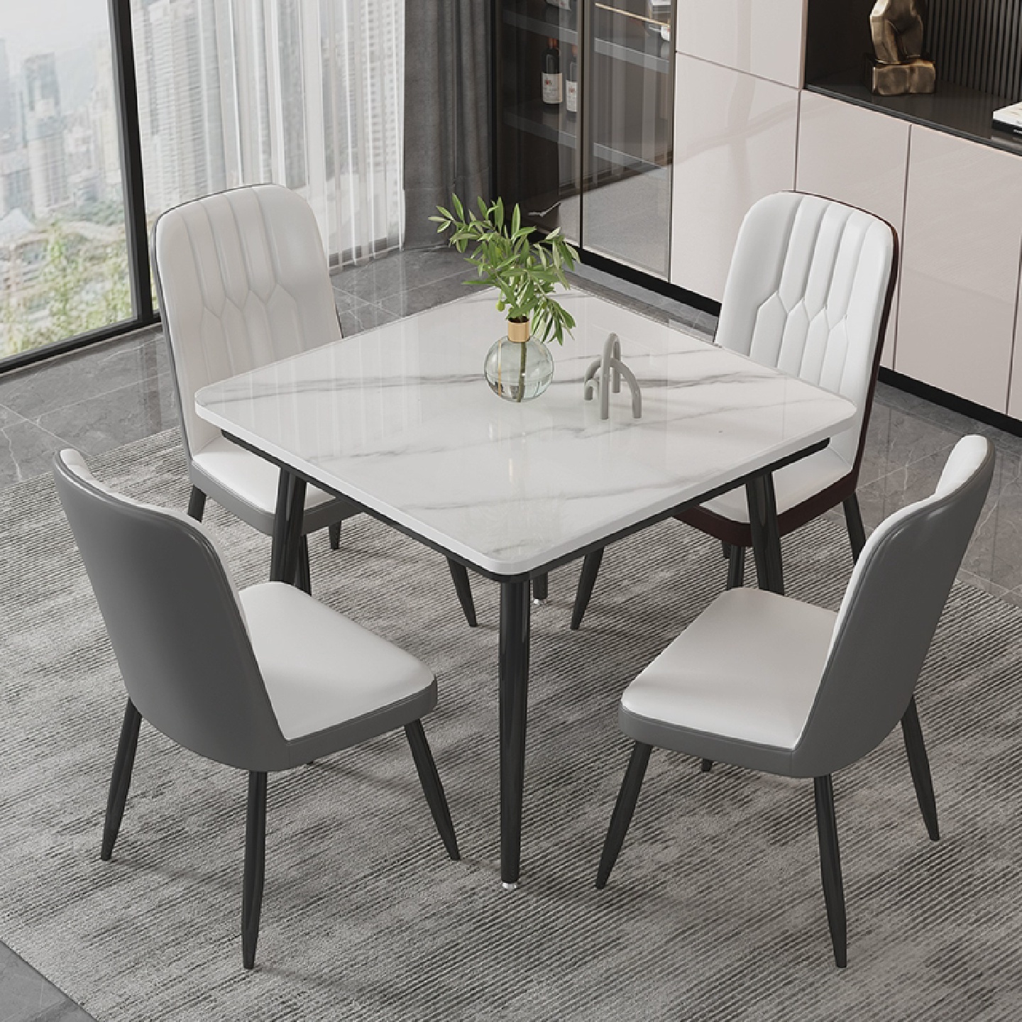 钢化玻璃正方形餐桌椅组合家用小户型吃饭桌子2人简约小方桌洽谈