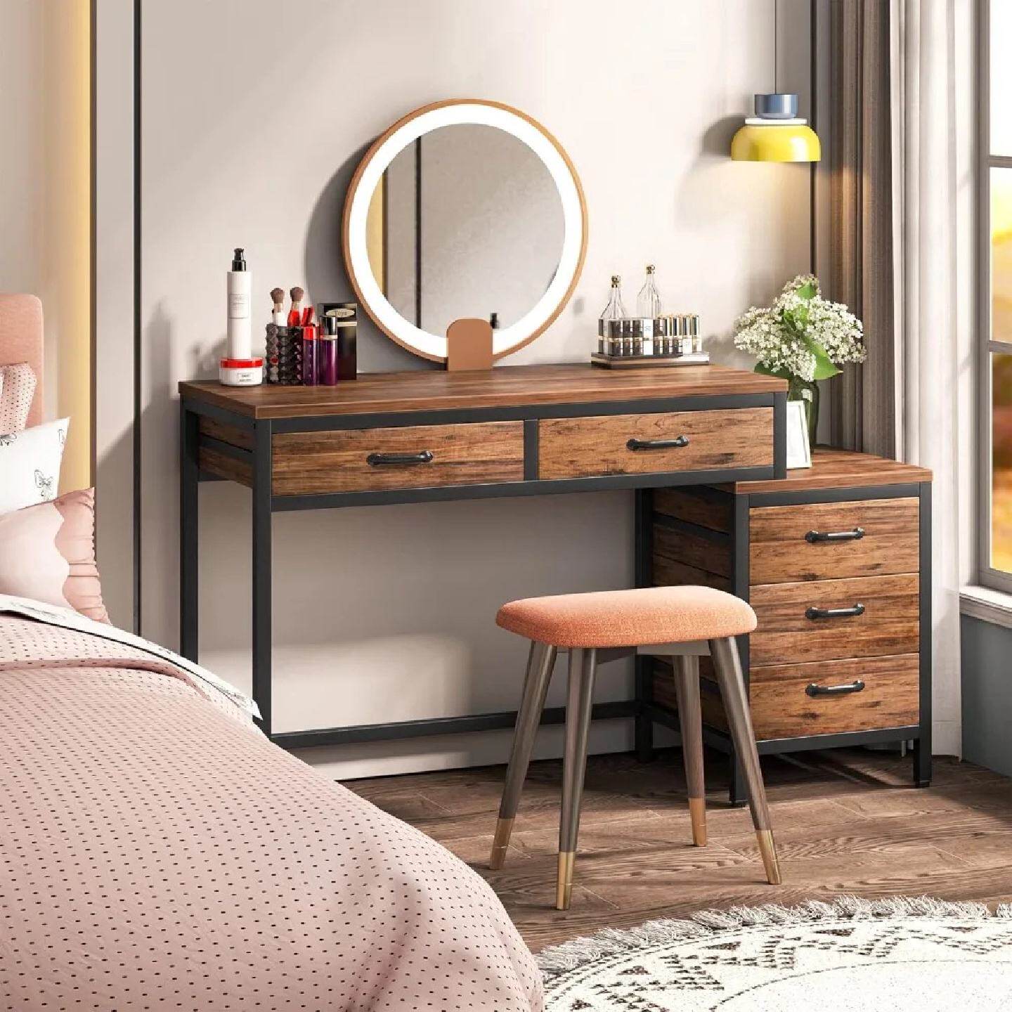 电脑桌可放打印机多功能台式双层书桌带抽屉柜多功能家用桌办公桌