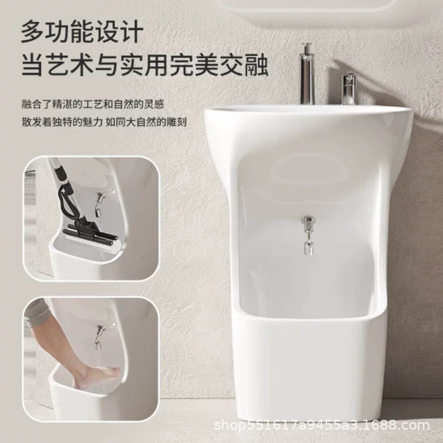 立柱盆洗脸洗脚双盆阳台一体陶瓷盆洗手洗脚立柱盆高温连体盆