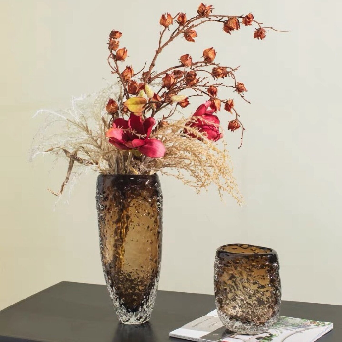 现代轻奢水纹渐变琉璃花器客厅插花高级感茶几摆件样板间花瓶