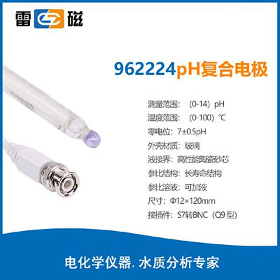 上海雷磁962224耐高温pH复合电极便携式ph计实验室玻璃电极传感器