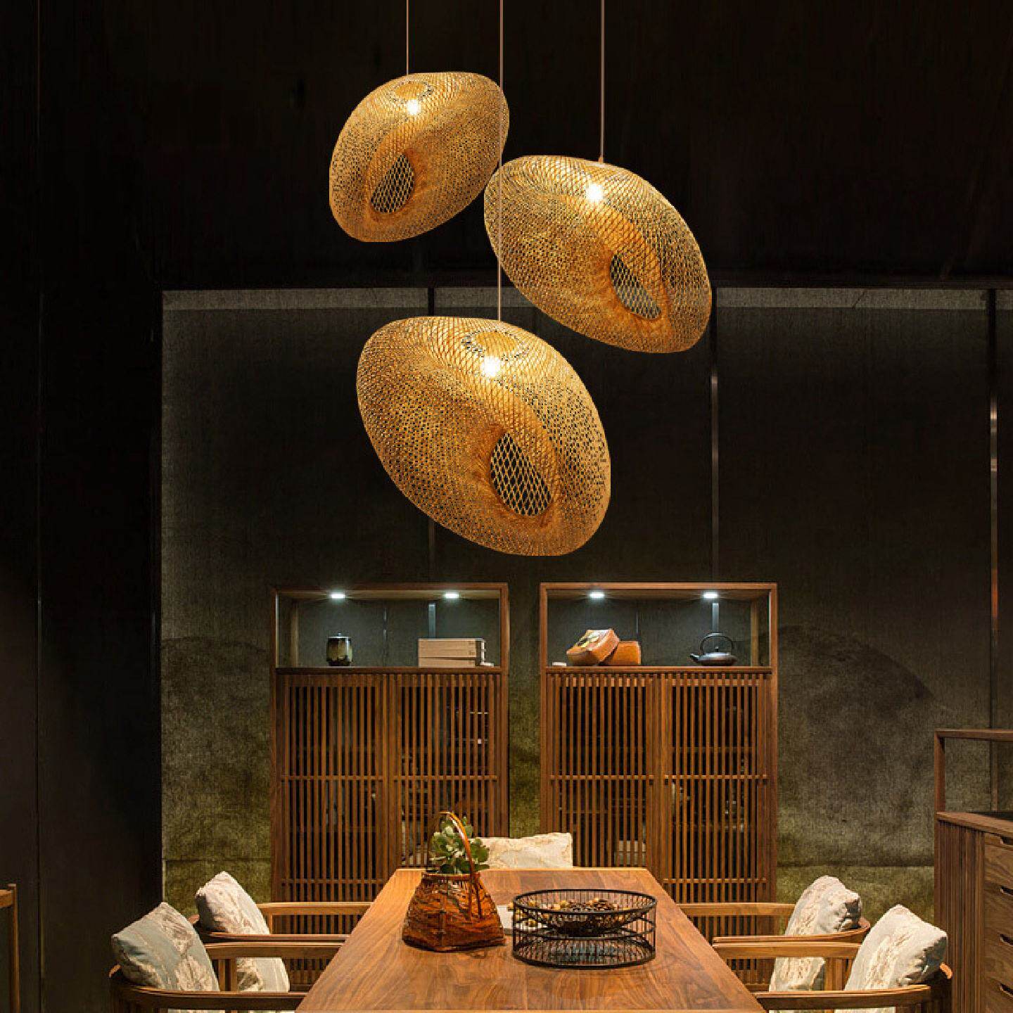 竹编吊灯中式禅意茶室灯东南亚酒店民宿风格日式复古竹艺火锅灯具
