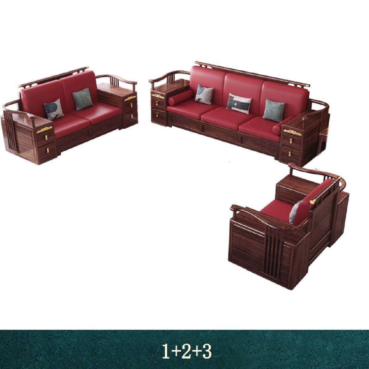 新中式乌金木实木沙发简约大小户型客厅组合轻奢高箱储物木质沙发