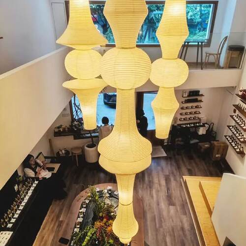 日式复古楼梯灯丹麦设计吊灯侘寂风挑空展厅楼梯装饰民宿宣纸吊灯