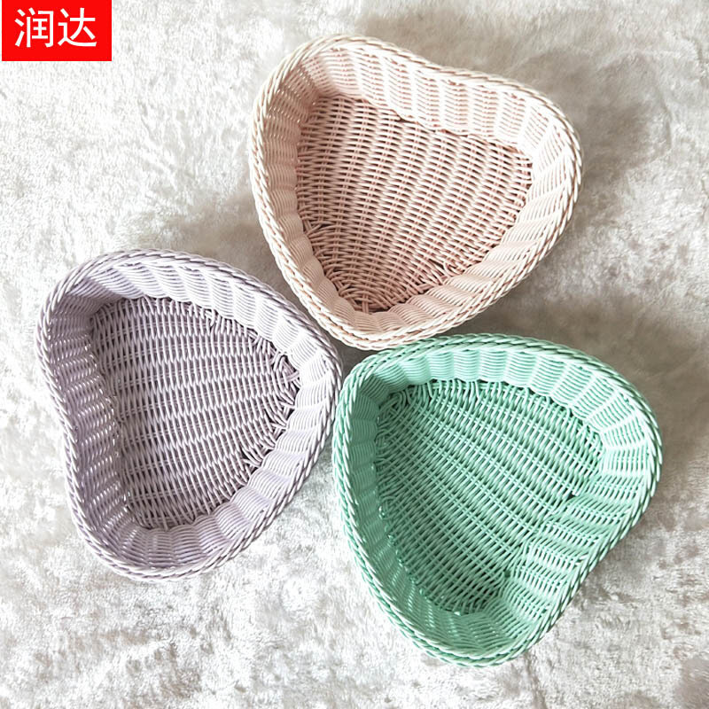 新款仿藤喜糖盒pp小筐子零食托盘水果篮桌面藤编收纳筐编织收纳篮