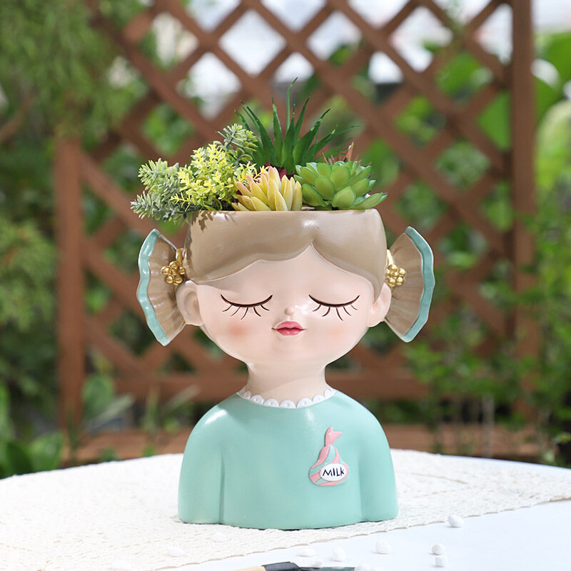 跨境现代创意可爱糖果少女桌面景观盆栽花器家庭园艺树脂花盆花器
