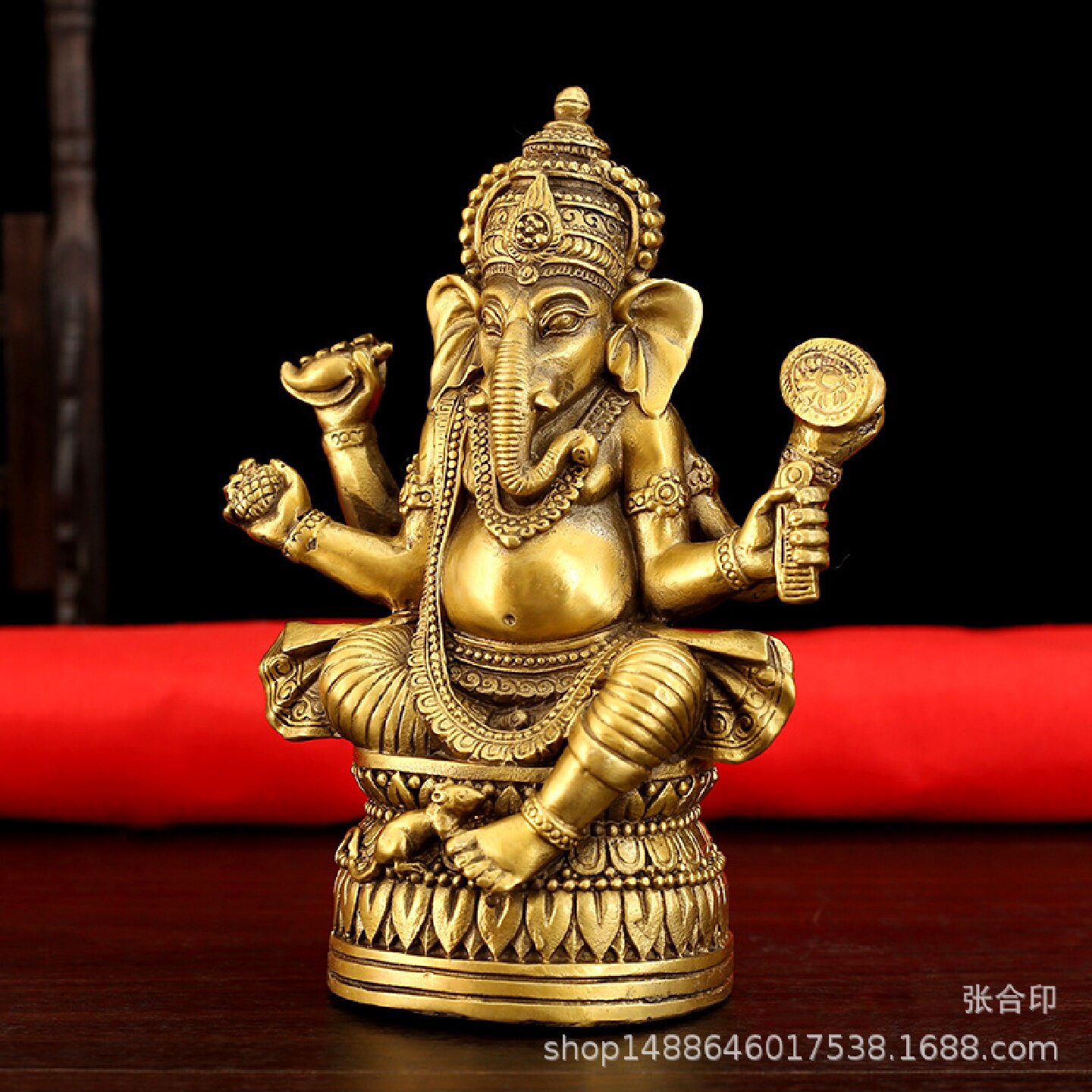 纯铜象鼻财神摆件大小号泰国天目象护法天神家居玄关金属工艺品
