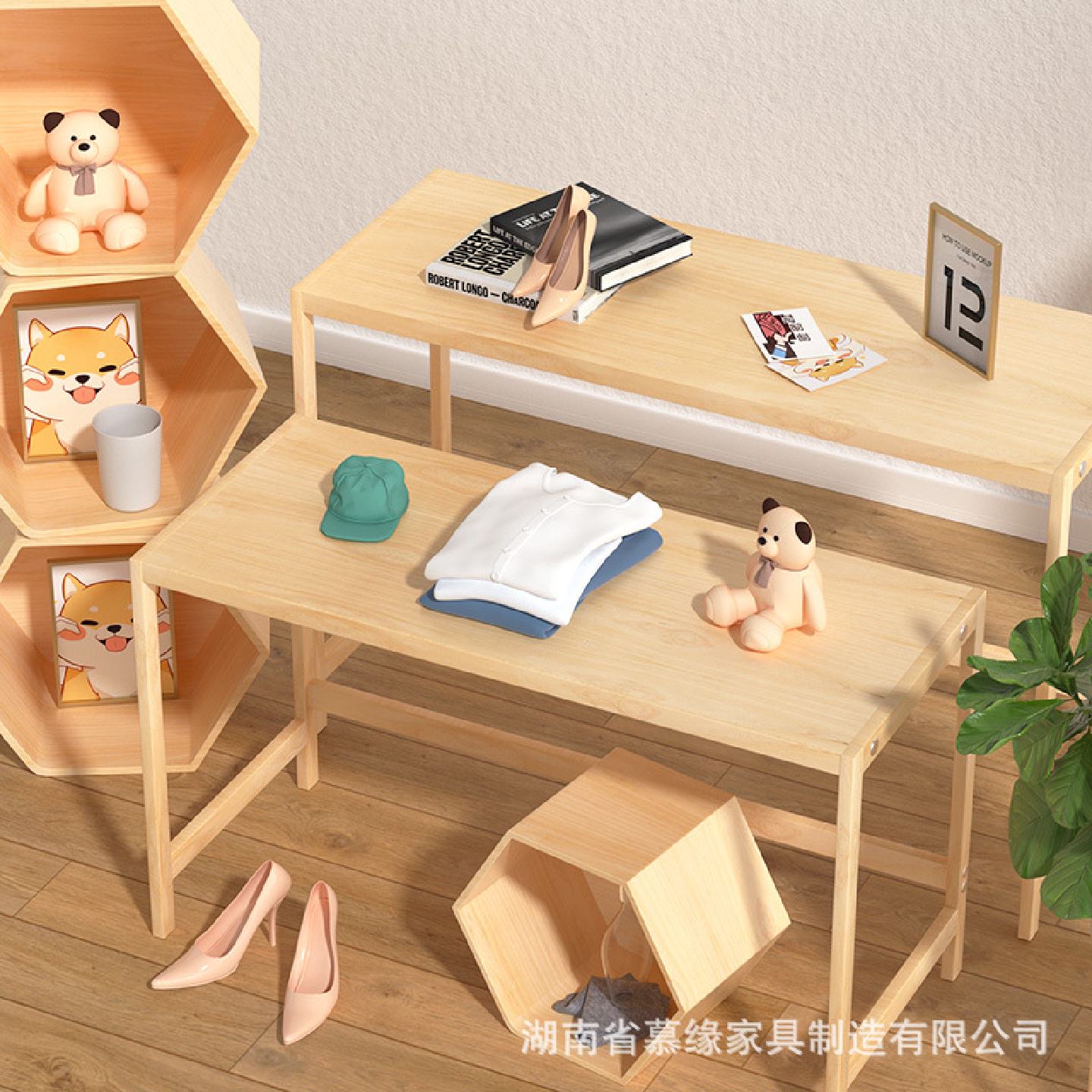 服装店橱窗装饰品女装展示桌流水台中岛展示台童装木质花店陈列桌