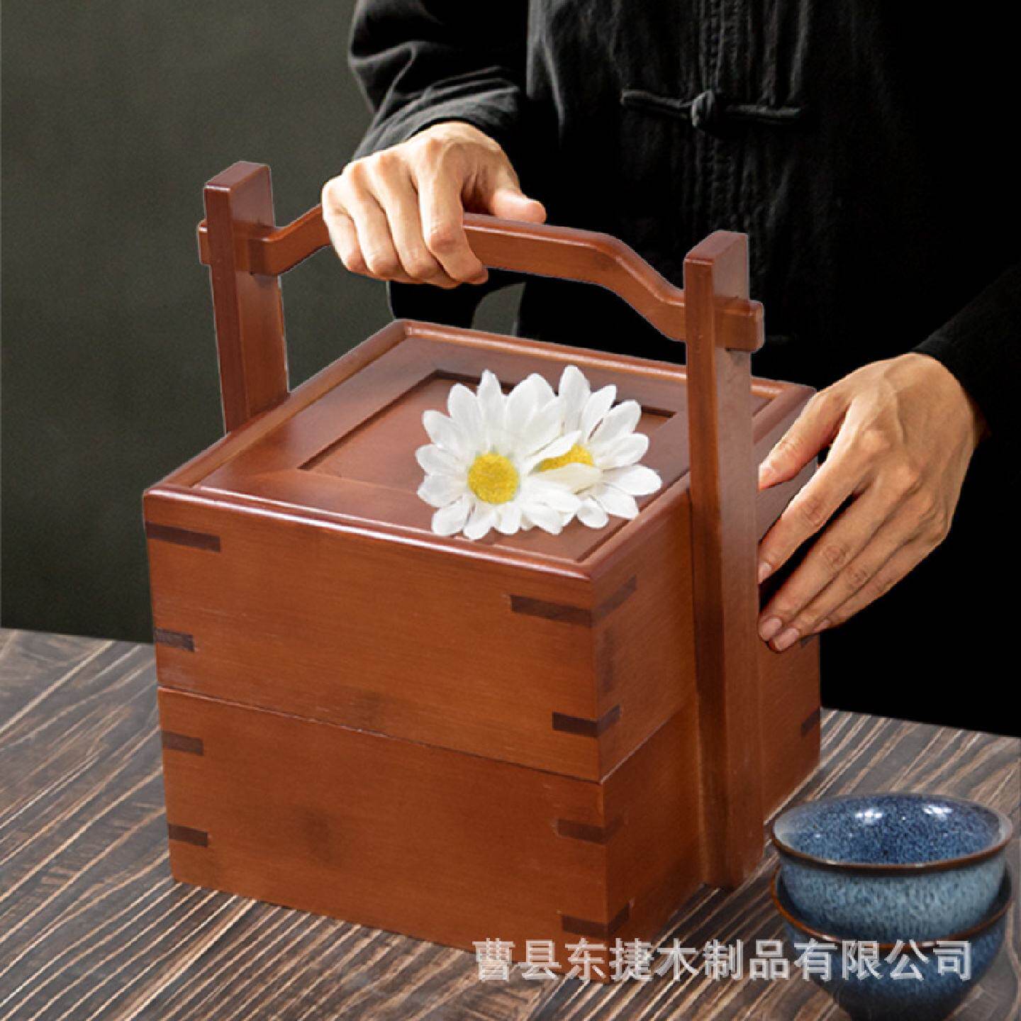 现货竹木食盒中秋月饼盒高级感礼品包装盒木制伴手礼双层月饼空盒