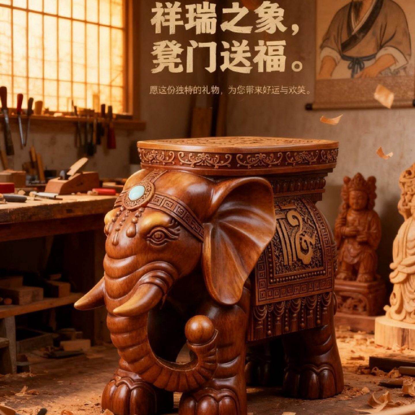 招财大象凳子摆件换鞋一对家居客厅办公室茶几落地乔迁开业礼品