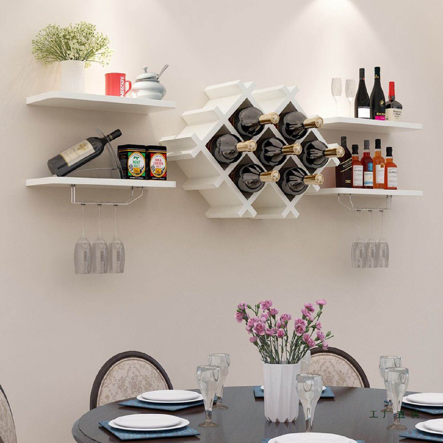 餐厅悬挂式酒架酒柜客厅墙上装饰隔板置物架创意壁挂吊柜收纳架子
