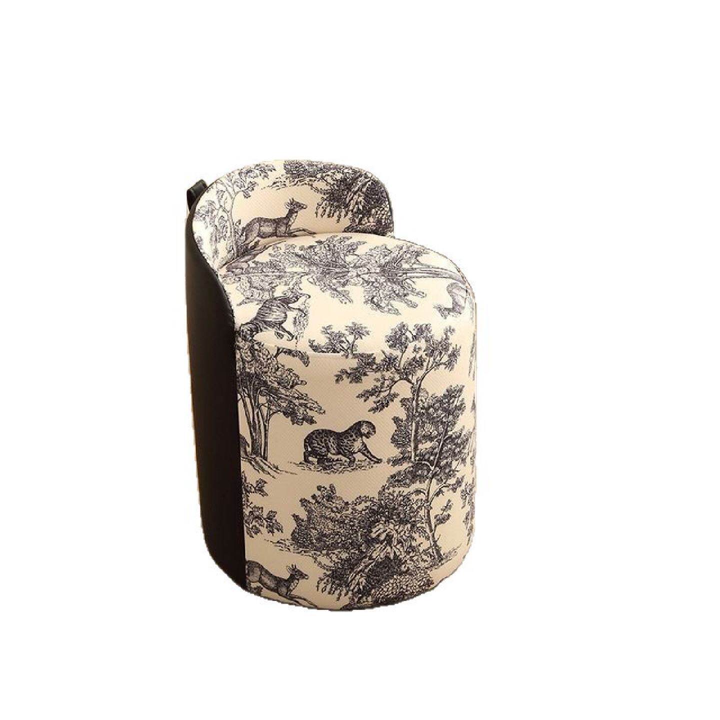 中古风布艺梳妆凳金钱豹圆凳水墨画凳子家用轻奢化妆茶台沙发小凳