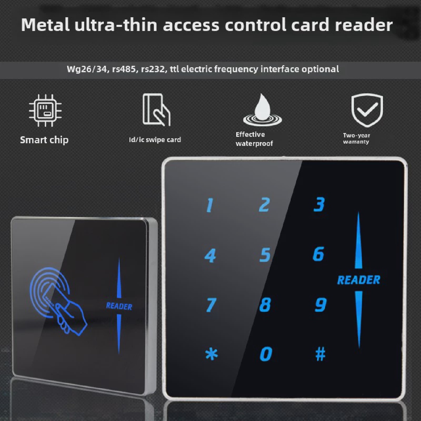 金属门禁读卡器超薄门禁读头RS232485TTL读头密码键盘读头刷卡器