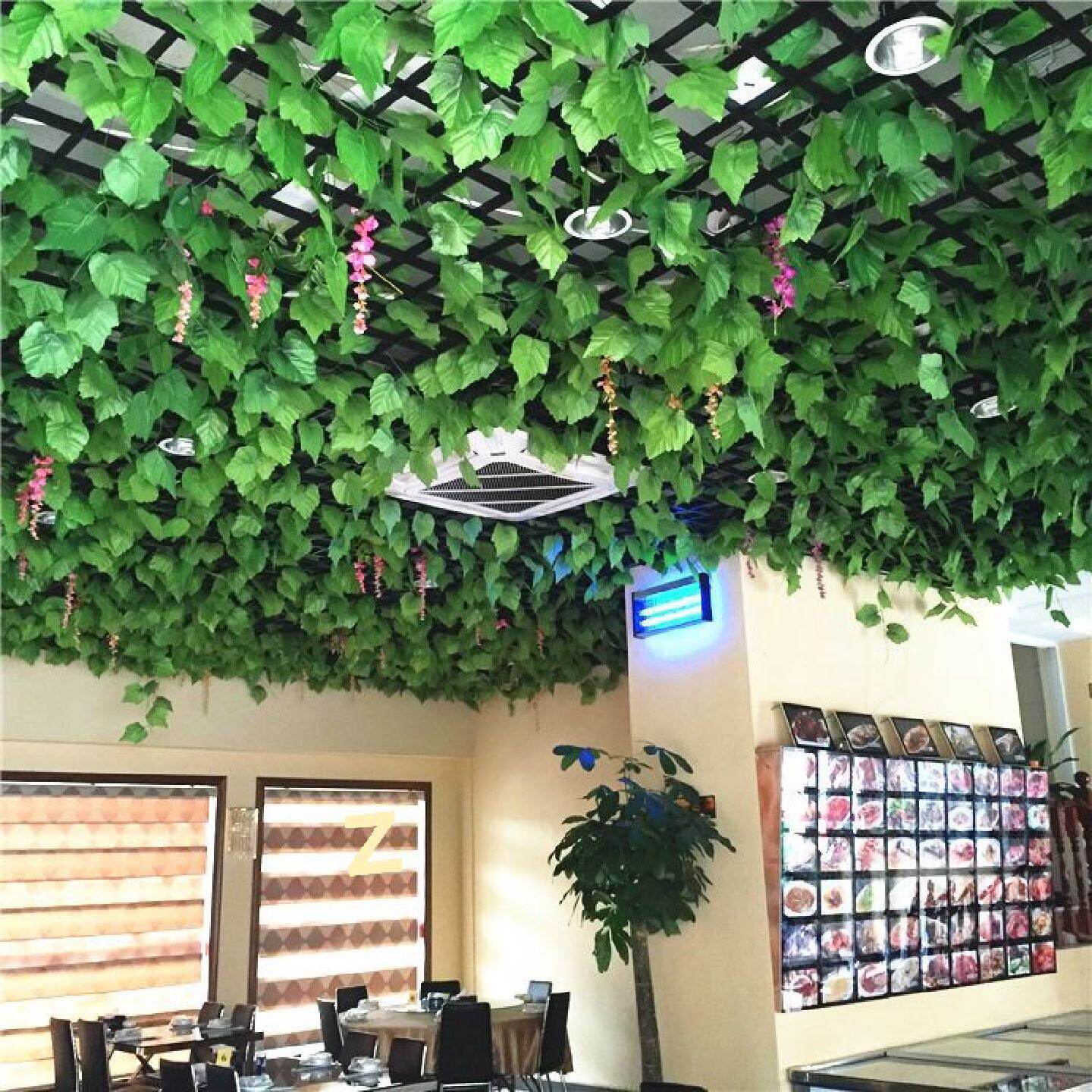 仿真葡萄叶爬山虎植物藤条绿萝藤蔓装饰管道吊顶绿叶管道塑料假花