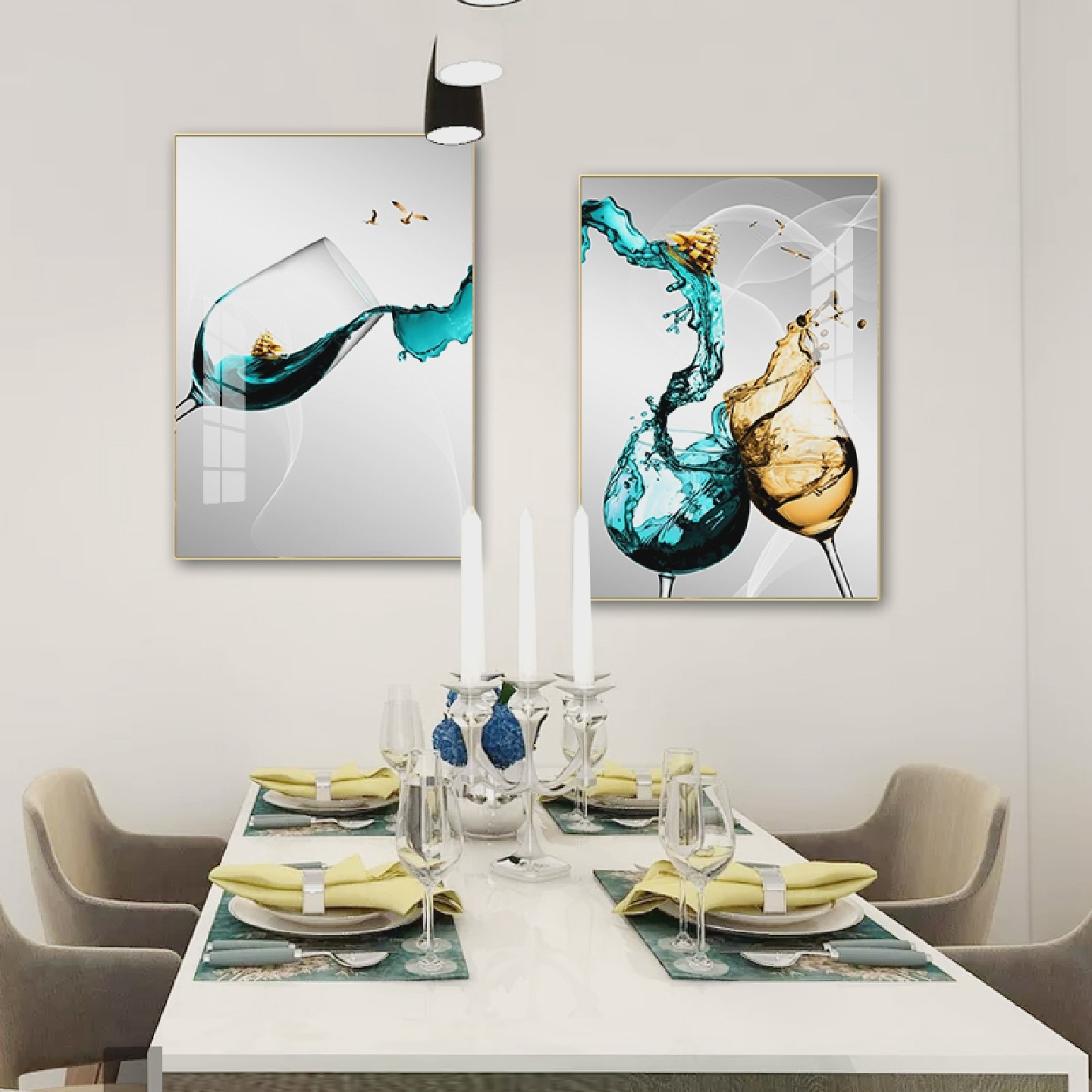 餐厅装饰画现代极简挂画餐厅墙壁装饰壁画组合水果画创意酒杯水果图片