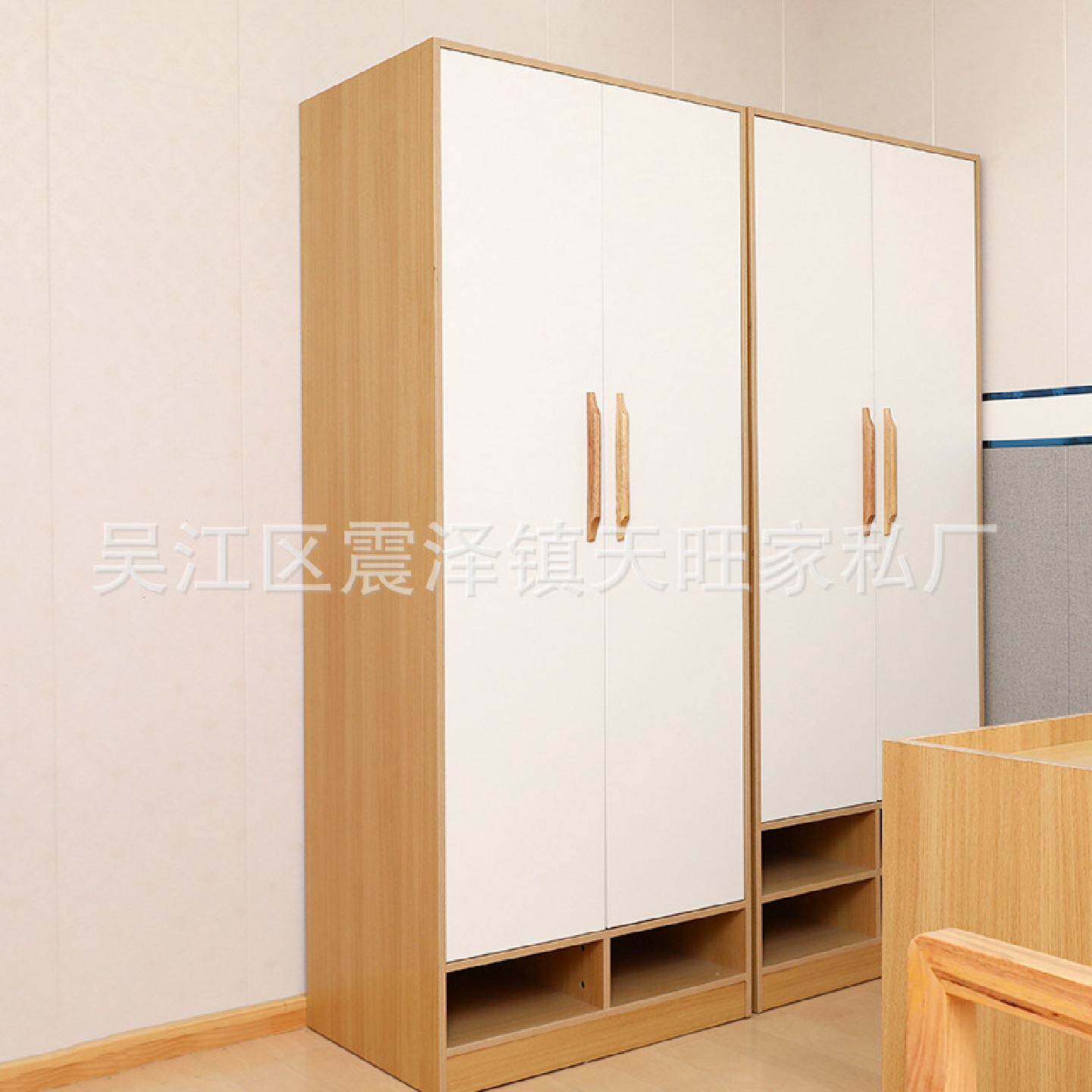 批发家用简约对开门衣柜宿舍储物橡胶木柜出租房衣橱储物柜供应