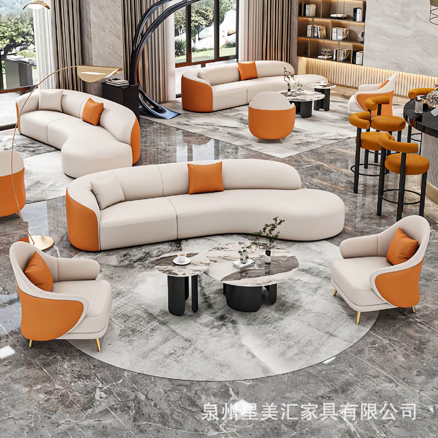 轻奢风售楼处部大堂沙发会客接待洽谈桌椅组合酒店会所休息区沙发