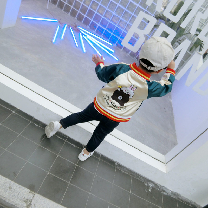2025春秋装新品男女童宝宝时尚夹克小孩绸缎外套儿童卡通棒球服