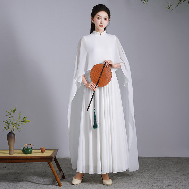 中国风雪纺立领披风仙气禅意茶服纸箱