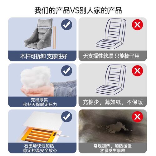 usb加热坐垫靠垫一体办公室加厚石墨烯可拆洗电脑座椅靠背椅
