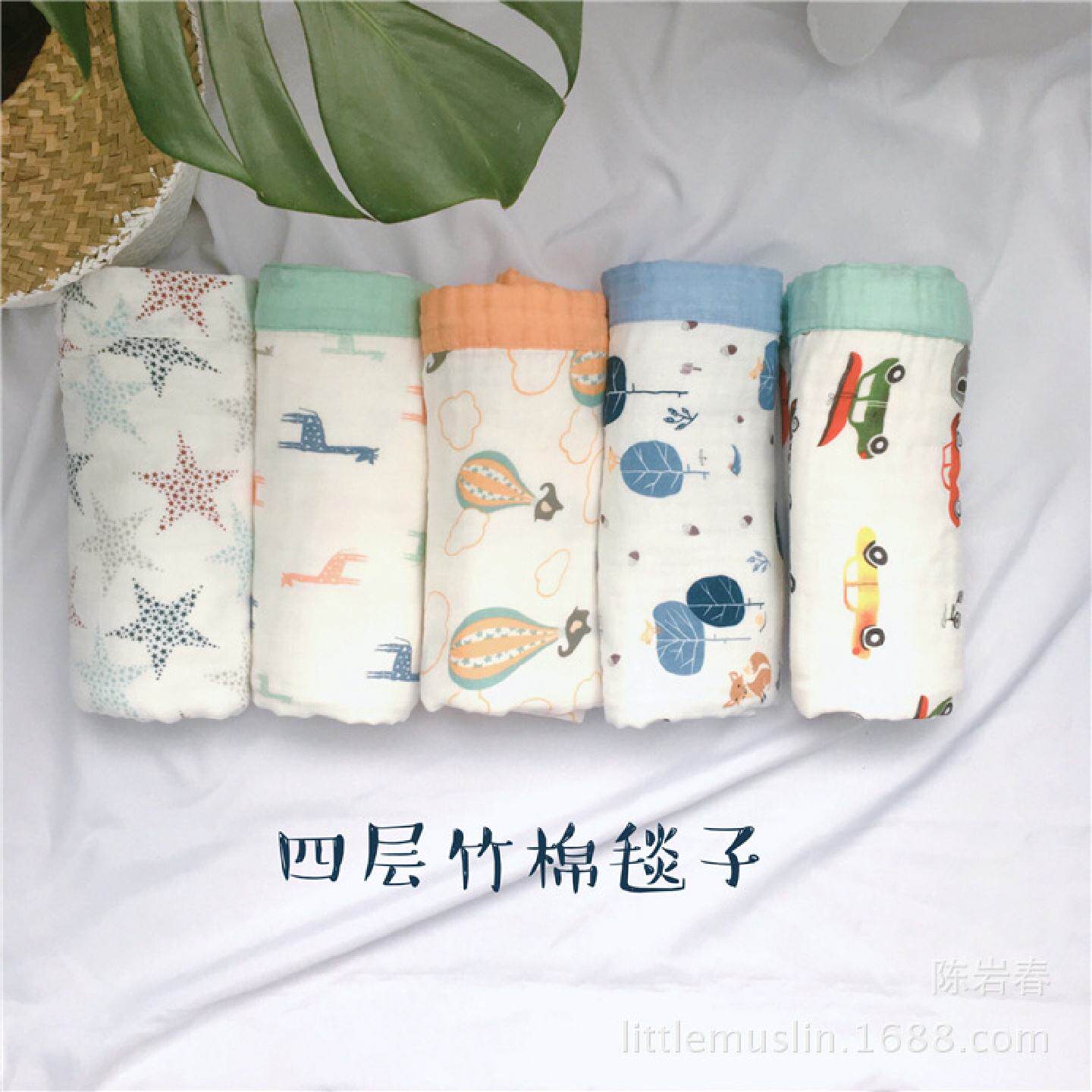 春夏宽边竹棉muslin纱布被子襁褓盖毯纱布抱被浴巾空调毯子
