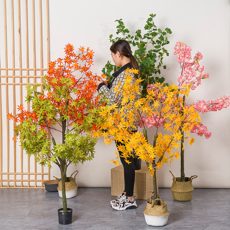 仿真枫叶树盆栽植物装饰银杏叶假树室内客厅北欧风仿真绿植盆景