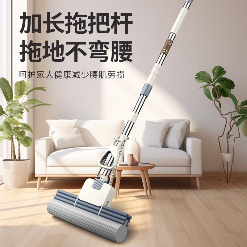 海绵拖把滚轮式挤水免手洗懒人吸水胶棉拖把大号拖地耐用墩布棉头