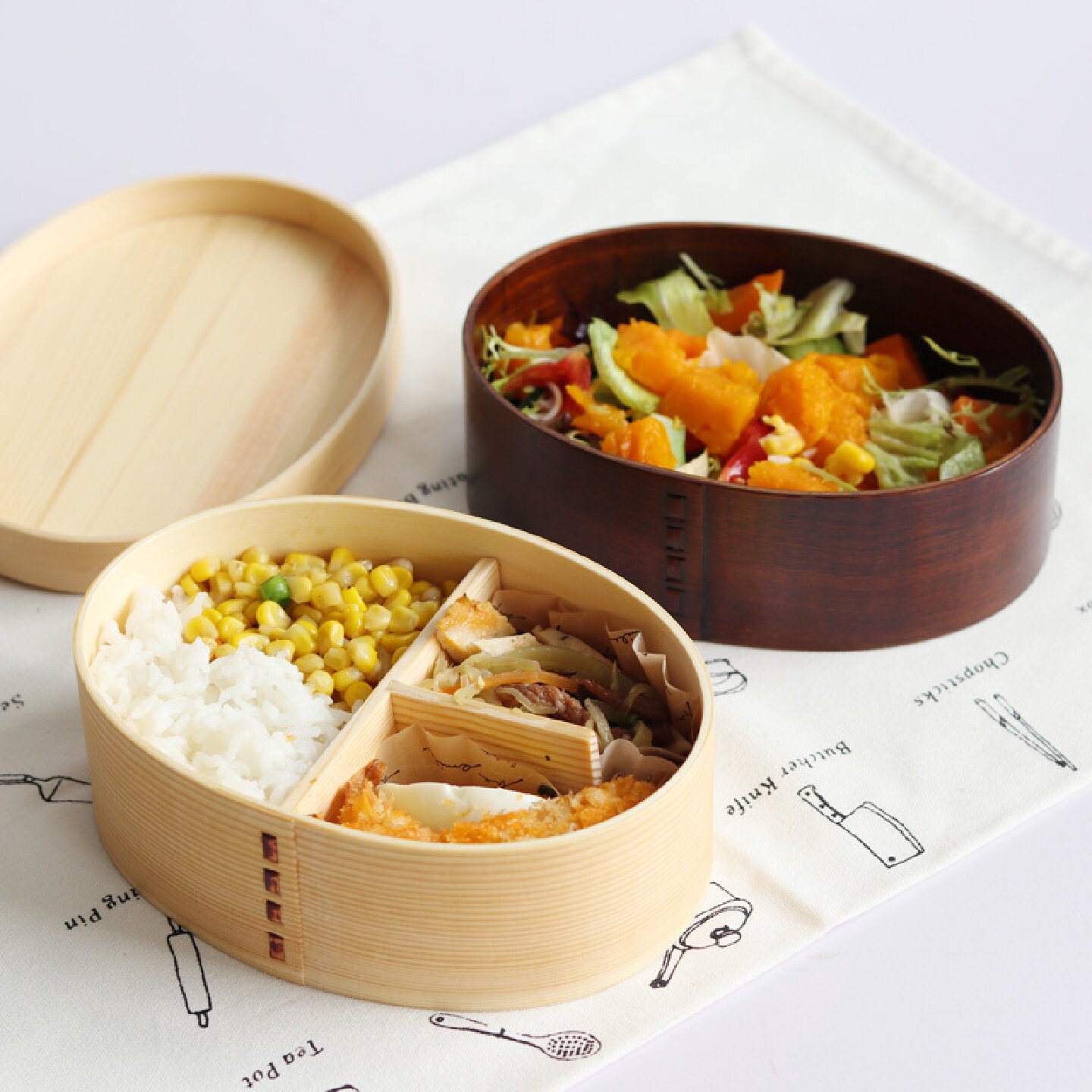 铁杉原木日韩式学生儿童成人便携式单层饭盒便当盒食盒