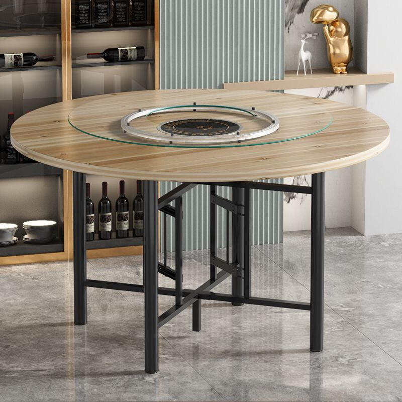 zsr大圆桌火锅电磁炉一体实木餐桌酒店带转盘可折叠桌架简易桌子