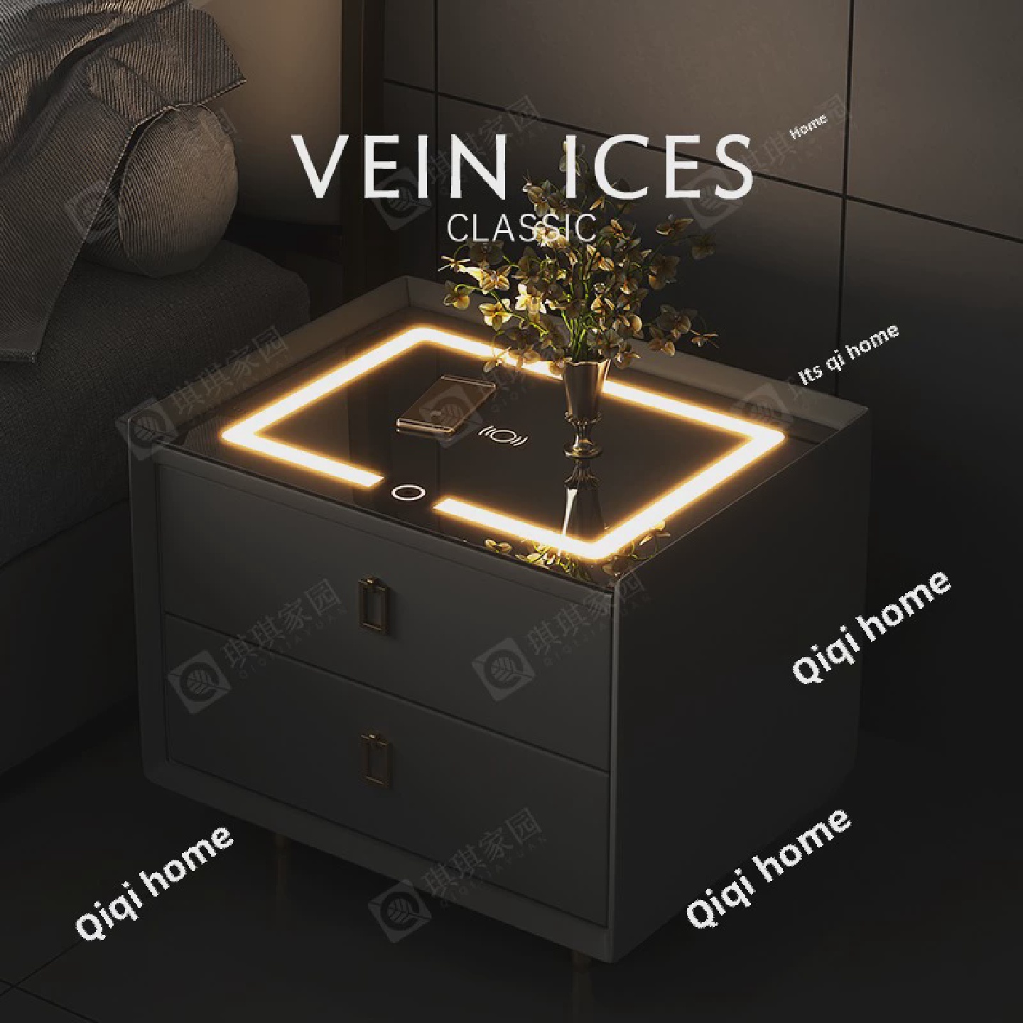 新款实木智能现代简约轻奢床头边收纳柜多功能智能无线充电主卧室