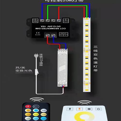 12V24V灯带led灯条2835自粘双色温三色变光CCT智能调光调色线条灯