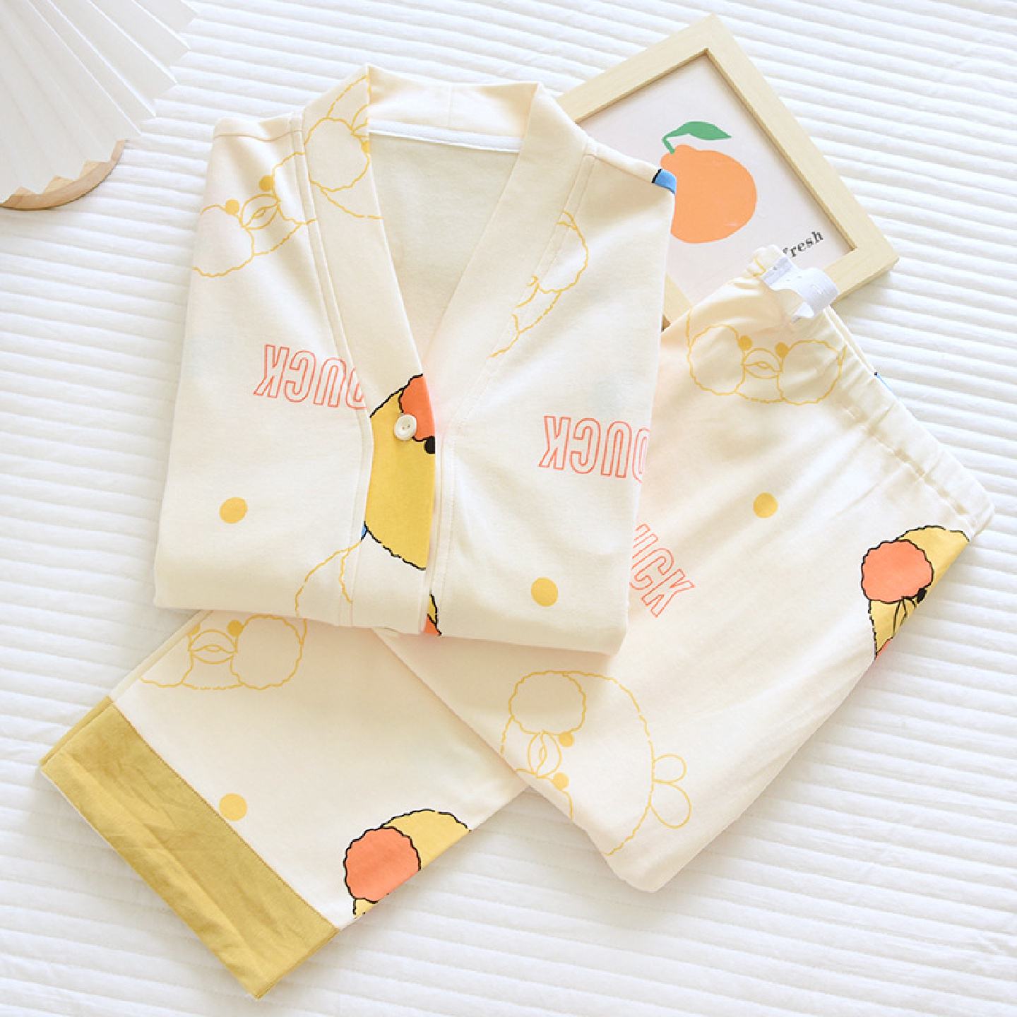 小鸡超人印花双面100%棉月子服春秋款纯棉套装孕期出院服产后哺乳