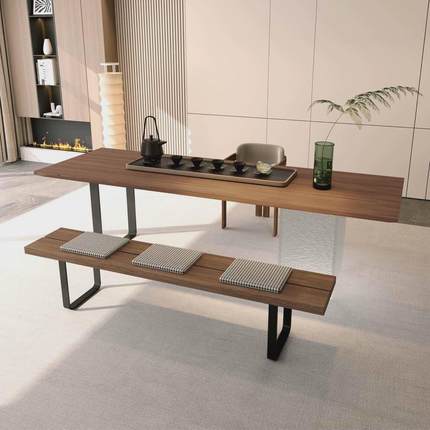 2024新款亚克力客厅家用会客茶台胡桃木色实木茶桌椅组合大板茶桌