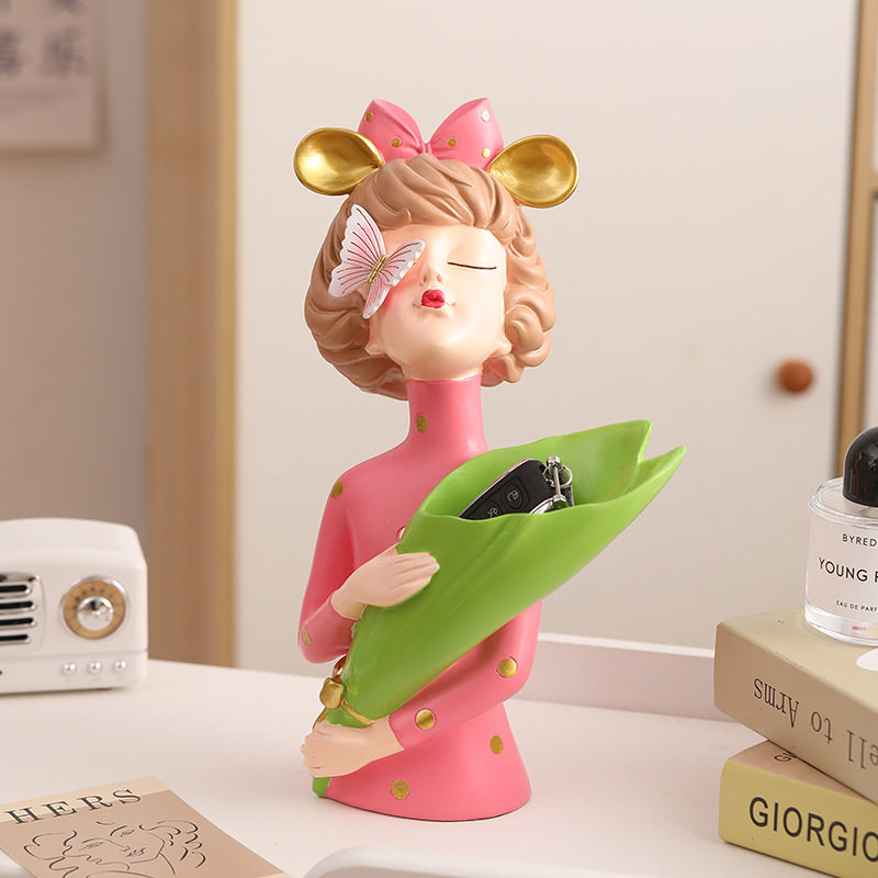 北欧捧花女孩艺术花瓶摆件创意客厅餐桌玄关电视柜家居插花装饰品