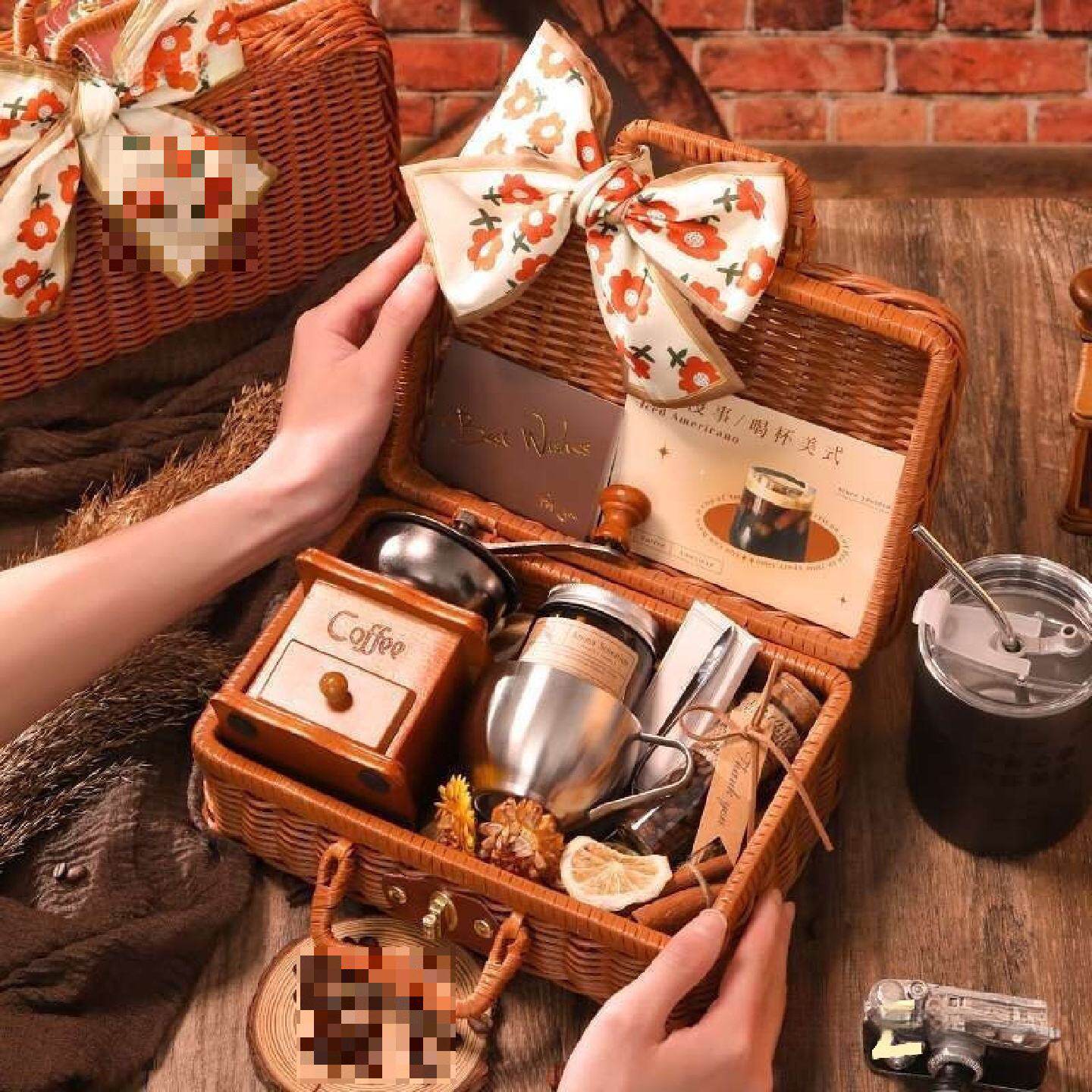 手磨手摇手压咖啡机送人咖啡豆研磨机一体小型家用便携式礼盒套装