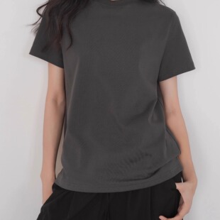 正肩基础款 女宽松显瘦圆领t恤夏季 上衣通勤 CHER纯色休闲短袖 LIL