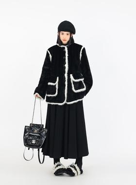 清仓 黑色保暖毛毛夹棉宽松棉服外套女秋冬韩系新中式休闲上衣女