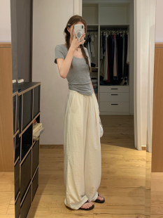 薄款 女夏季 软糯垂感奶皮裤 遛弯裤 LIL 宽松慵懒风休闲裤 CHER阔腿裤