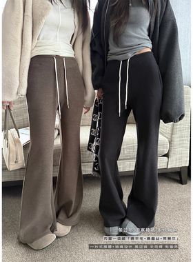 LIL CHER 超模裤&绵羊毛桑蚕丝加绒加厚显瘦抽绳喇叭裤长裤女秋冬