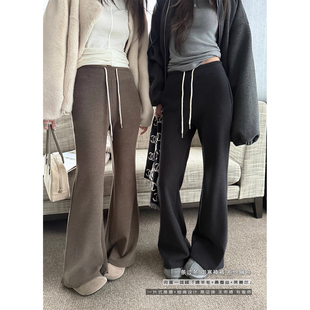 长裤 LIL &绵羊毛桑蚕丝加绒加厚显瘦抽绳喇叭裤 超模裤 女秋冬 CHER