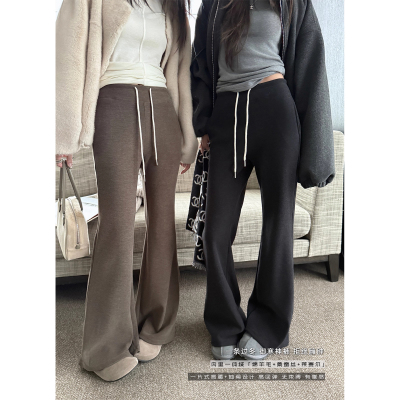 加绒加厚显瘦抽绳喇叭裤长裤女