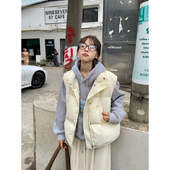 LIL CHER杏色羽绒服背心马甲女秋冬立领百搭宽松外穿坎肩马夹外套