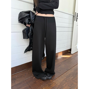 CHER 女秋冬季 加密绒弹力窄版 长裤 显瘦显腿长垂感休闲直筒裤 LIL