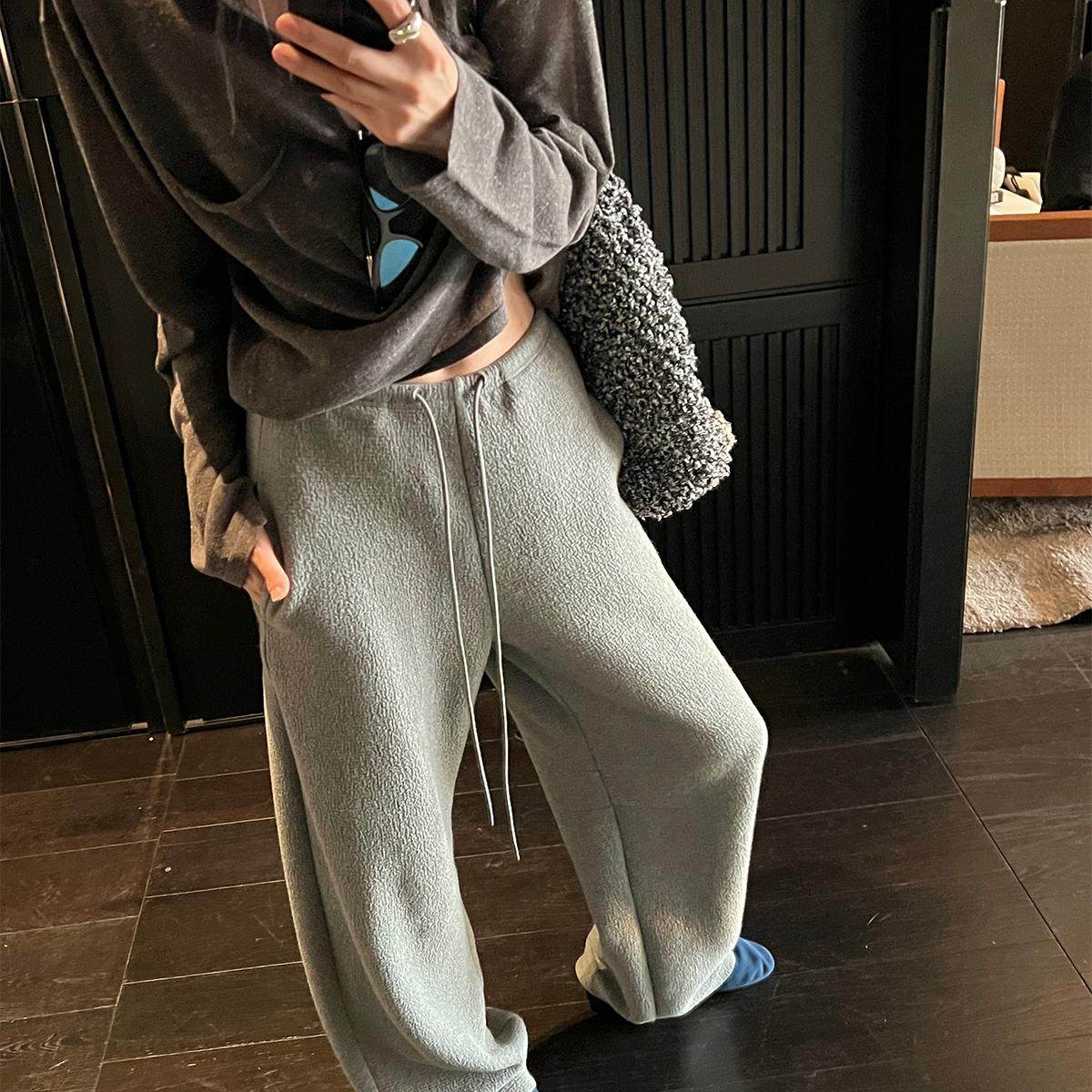 抽绳卫裤休闲裤女拖地长裤慵懒风