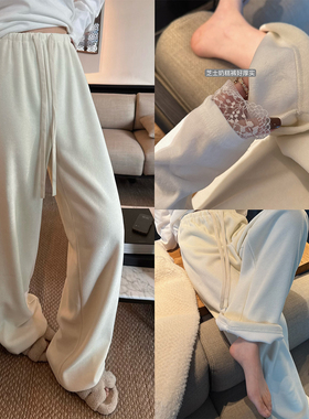 LIL CHER芝士奶糕复合牛奶绒慵懒刚需加绒加厚暖暖大长腿裤女秋冬