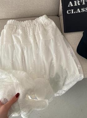 LIL CHER 白色蕾丝半身裙a字女高腰设计感小众梨形春夏法式显瘦裙