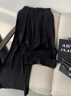 LIL CHER原创黑色西装裤女2024春秋新款高腰垂感拖地裤休闲阔腿裤